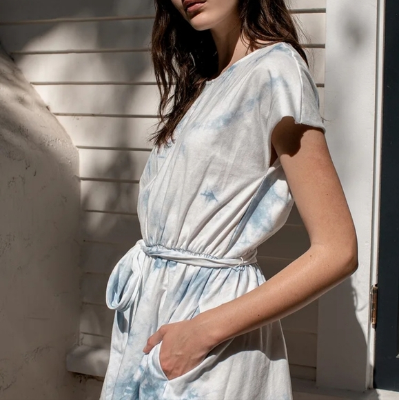 Lulus On A Road Trip Blue Tie-Dye Short Sleeve Romper Active Oversized Casual XL - Picture 2 of 14